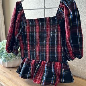 Draper James Tartan Peplum Top